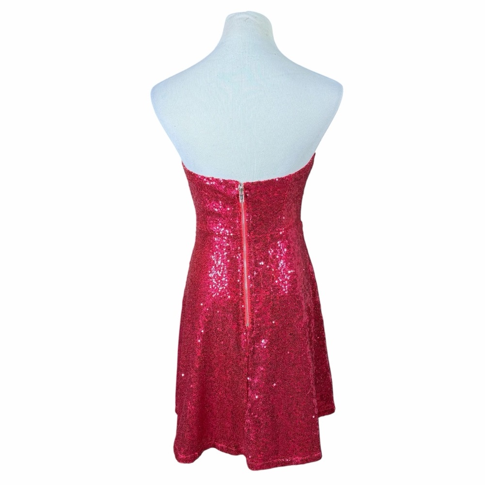 Vtg Charlotte Russe Red Sequin Sweetheart Strapless Flounce Hem Dress - Medium - Picture 4 of 14